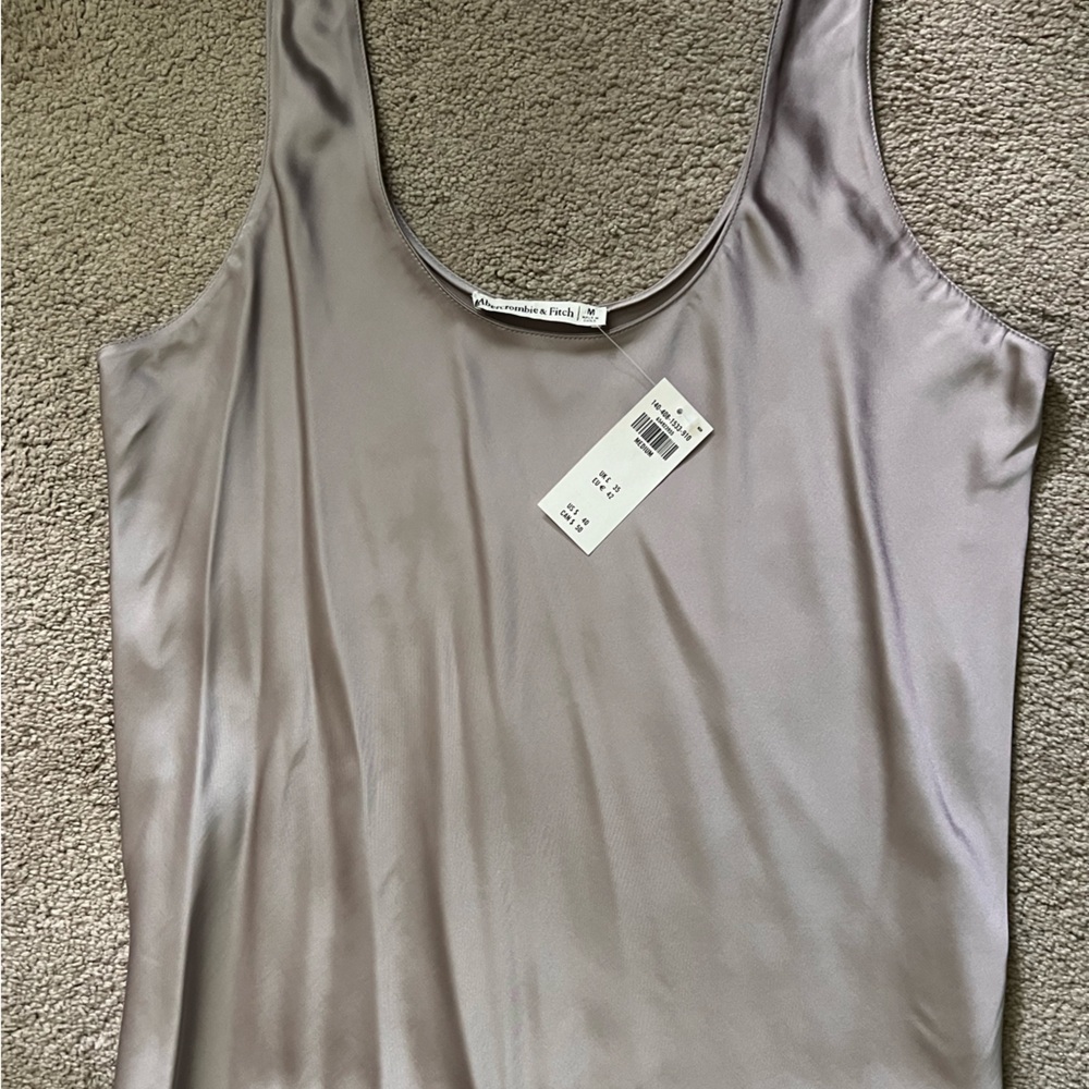 Abercrombie & Fitch Satin Tank Top in Light Taupe